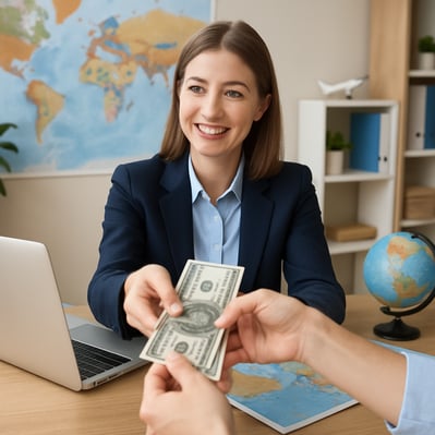 a travel agent recieving money-1